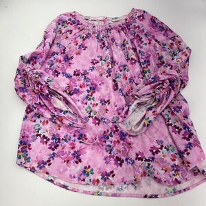 Soft Surroundings Brialla Floral Lilac Print Top Pleated Women Medium